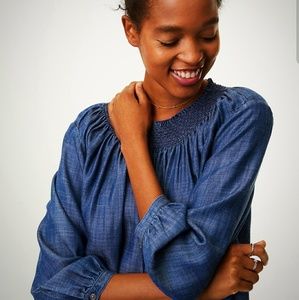 Loft Size XS Chambray Smocked Top